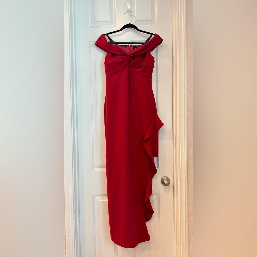 Shoshanna Wells Red Gown off the shoulder  Dress - Picture 4 of 12